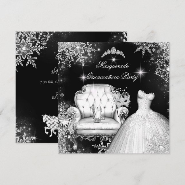 Invitation La princesse magique Quinceanera Masquerade Party (Devant / Derrière)