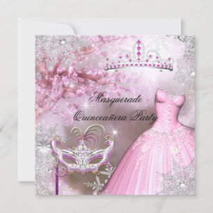 Invitation La princesse magique Quinceanera Masquerade rose