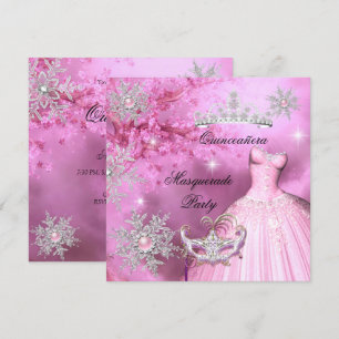 Invitation La princesse magique Quinceanera Masquerade rose