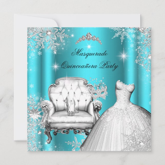 Invitation La princesse magique Quinceanera Masquerade Turquo (Devant)