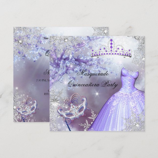 Invitation La princesse magique Quinceanera Masquerade violet (Devant / Derrière)