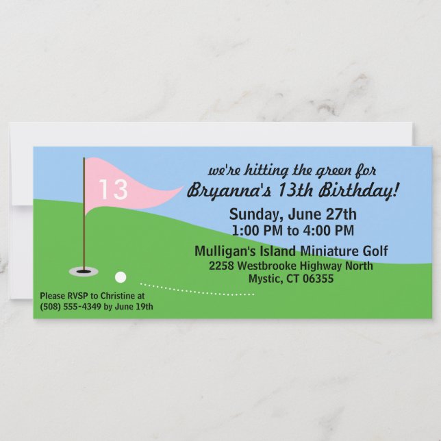 Invitation La Princesse Pink frappe le Green Golf Birthday Pa (Devant)