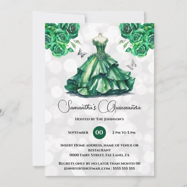 Invitation La princesse verte Quinceañera imaginaire lune ros (Devant)