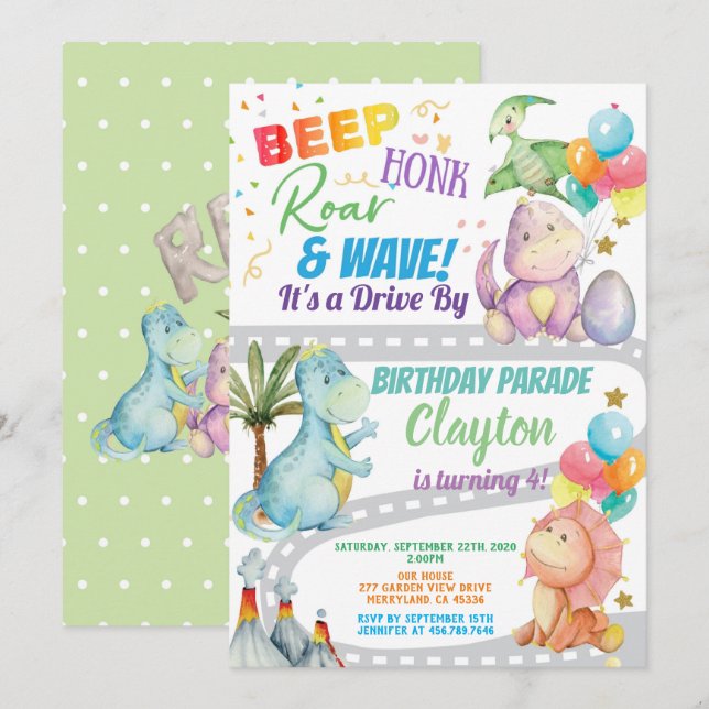 Invitation La promenade Dinosaur à travers le défilé des fête (Devant / Derrière)