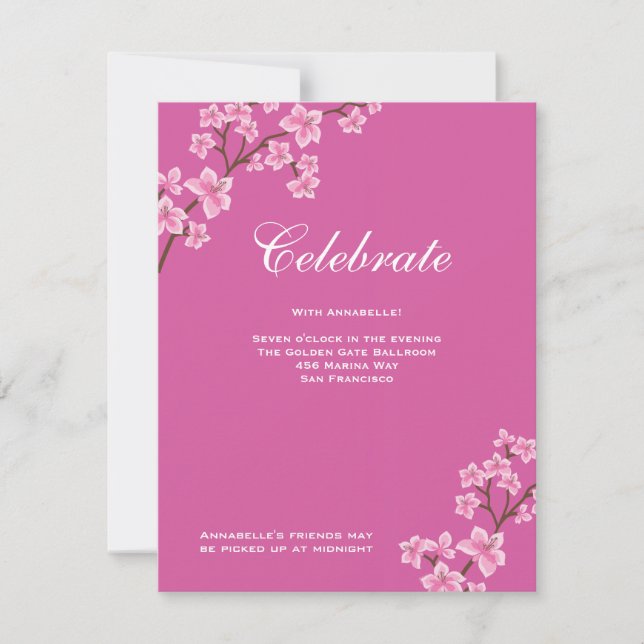 Invitation La réception Bat mitzvah Annabelle en fleurs roses (Devant)