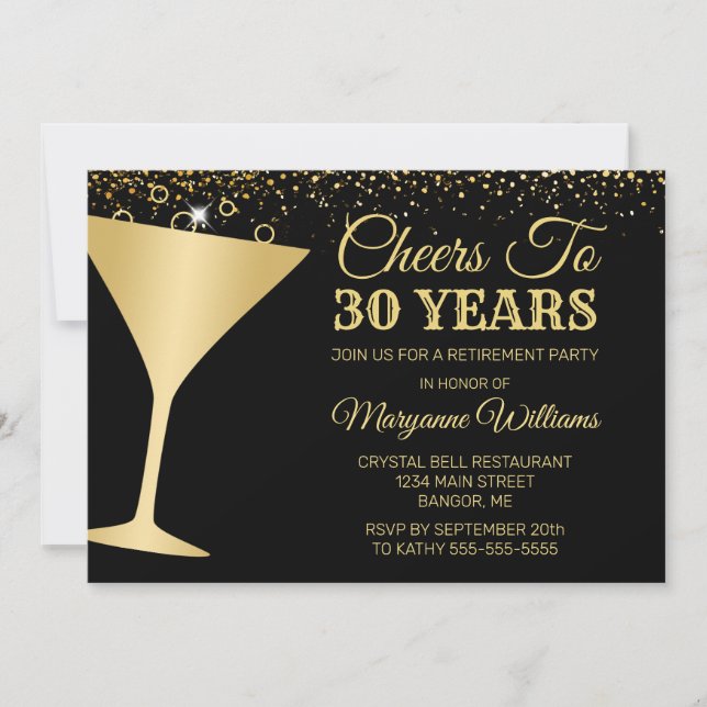 Invitation La Retraite à la mode Champagne Glass Gold Black (Devant)