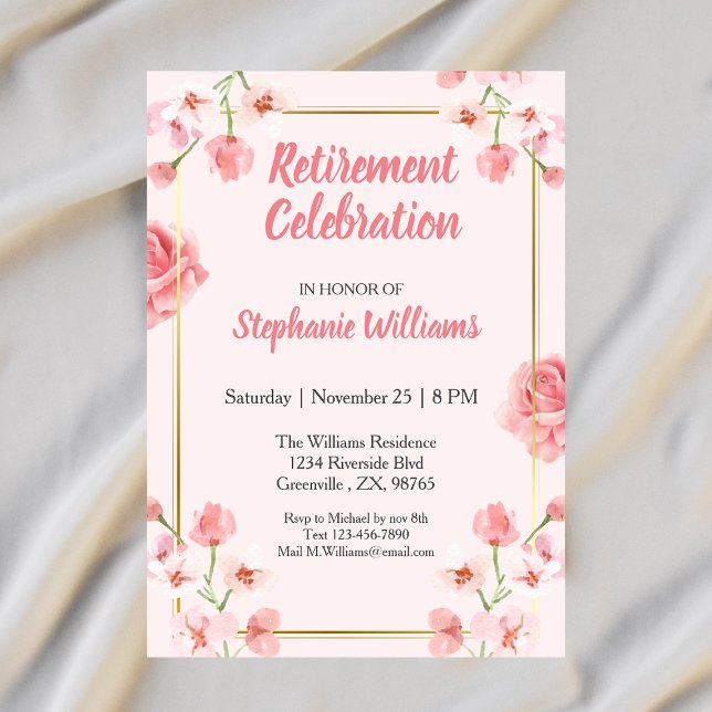 Invitation La retraite des femmes frontière rose florale doré (Créateur téléchargé)
