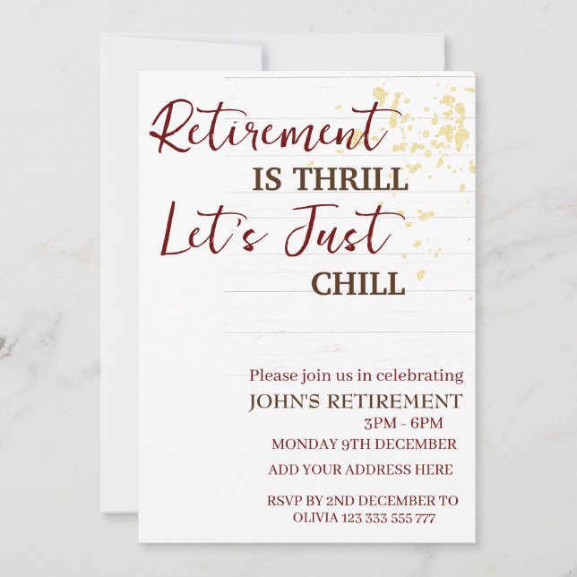 Invitation La retraite sur mesure est excitant, Chill Drôle (Devant)
