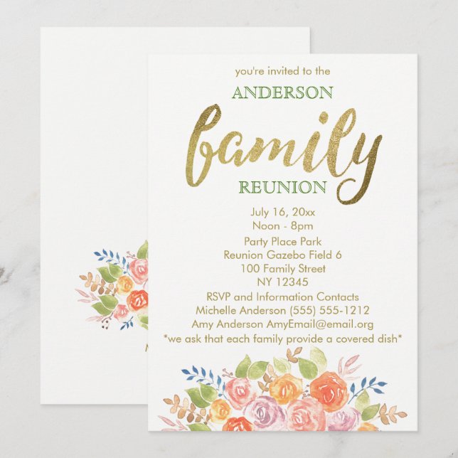 Invitation La Réunion vintage de famille rose (Devant / Derrière)