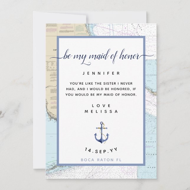 Invitation La servante d'honneur nautique | Sud #Floride #Mar (Devant)