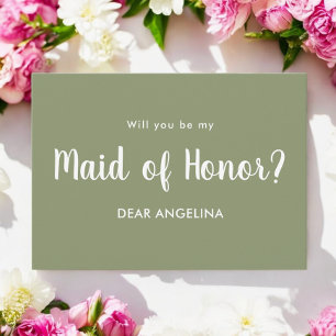 Invitation La servante d'honneur Sage Green Script
