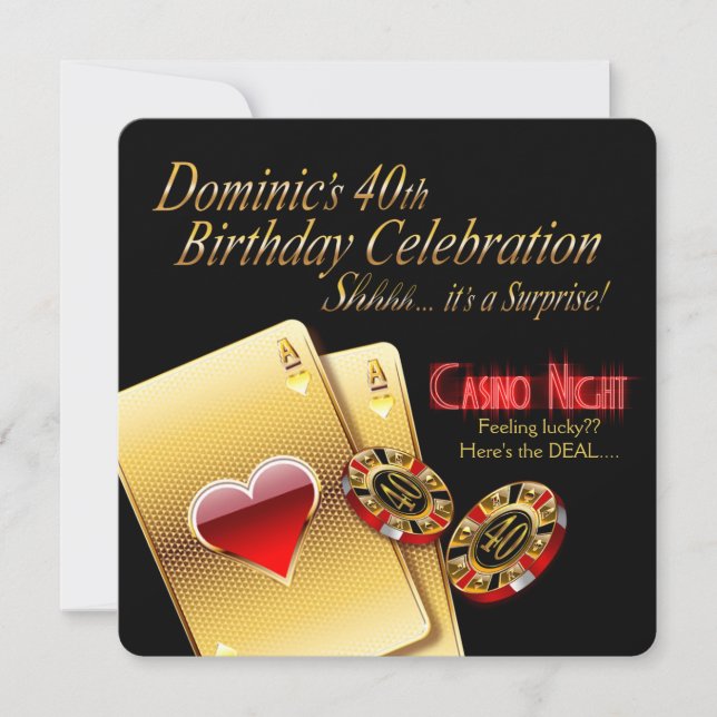 Invitation La soirée Casino de Vegas pour les 40 ans de Dom (Devant)