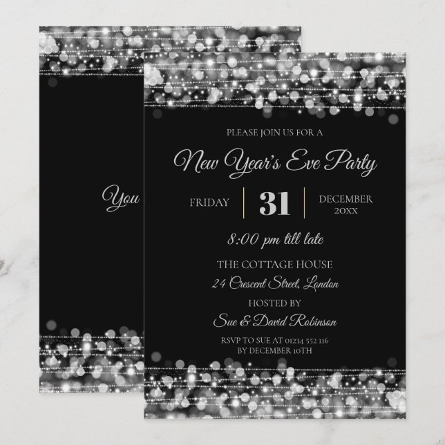 Invitation La Soirée du Nouvel An moderne éclate d'argent (Devant / Derrière)