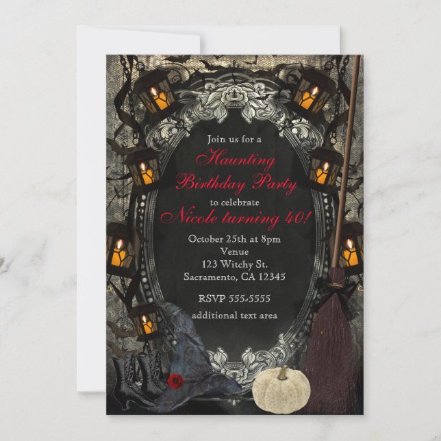 Invitation La Sorcière Élégante Fête d'Anniversaire Halloween (Devant)