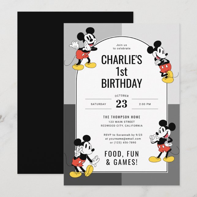 Invitation La souris Mickey de Disney | Anniversaire du garço (Devant / Derrière)