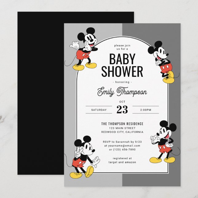 Invitation La souris Mickey de Disney | Baby shower garçon (Devant / Derrière)