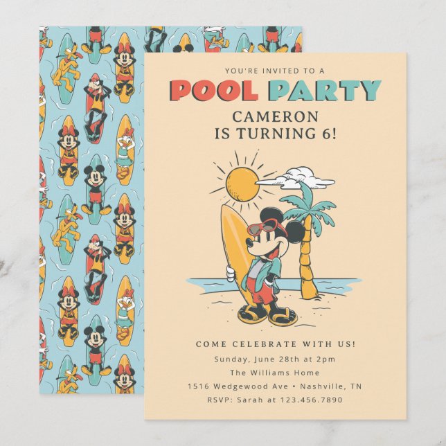 Invitation La souris Mickey de Disney | Summer Pool Party Ann (Devant / Derrière)