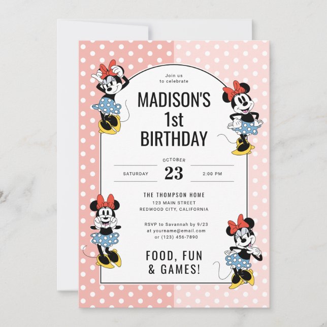 Invitation La souris Minnie de Disney | Fille Anniversaire (Devant)