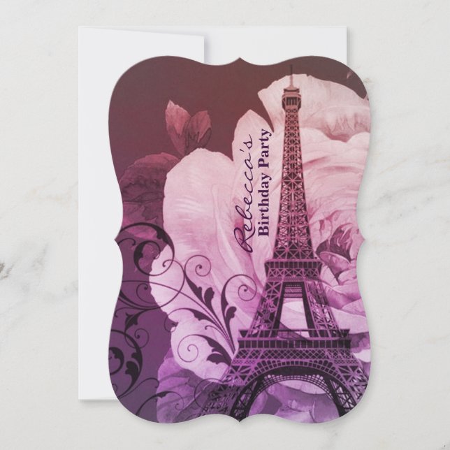 Invitation la tour eiffel de paris fête d'anniversaire (Devant)