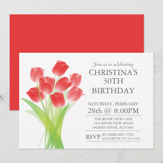Invitation La tulipe typographique moderne fleurit la fête (Devant / Derrière)