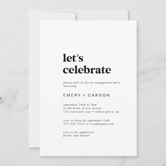Invitation La typographie noire moderne Célébrons (Devant)