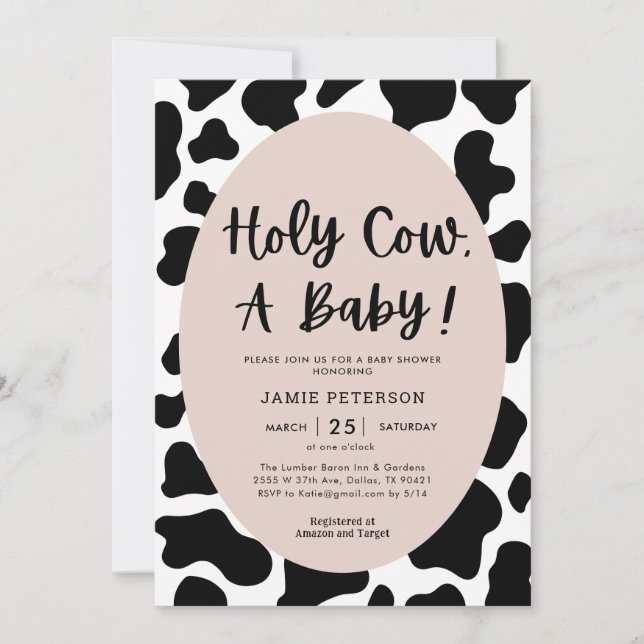 Invitation La Vache Sainte, Un Baby shower De Vache Bébée (Devant)