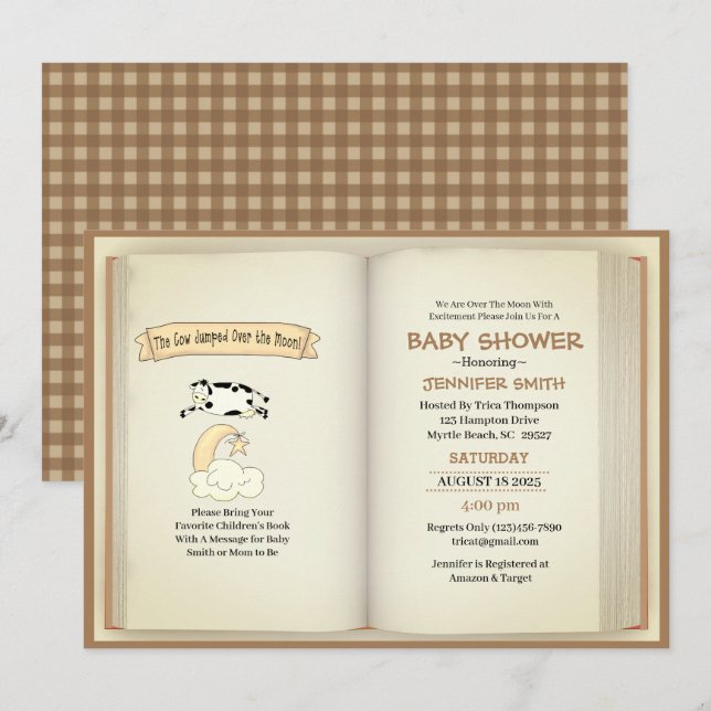 Invitation La vache s'est cognée au-dessus du Baby shower nor (Devant / Derrière)