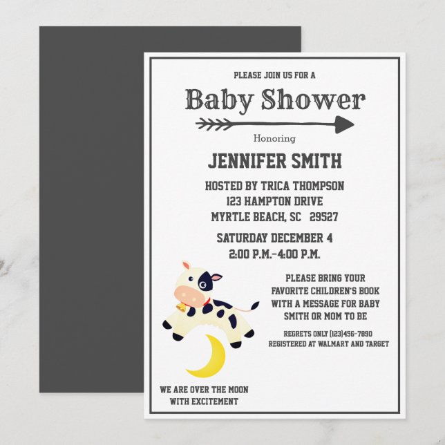 Invitation La Vache S'Est Jumelée Au-Dessus Du Baby shower De (Devant / Derrière)