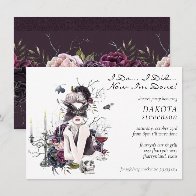 Invitation La Vampiresse | Fête de Divorce Glamour Gothique M (Devant / Derrière)