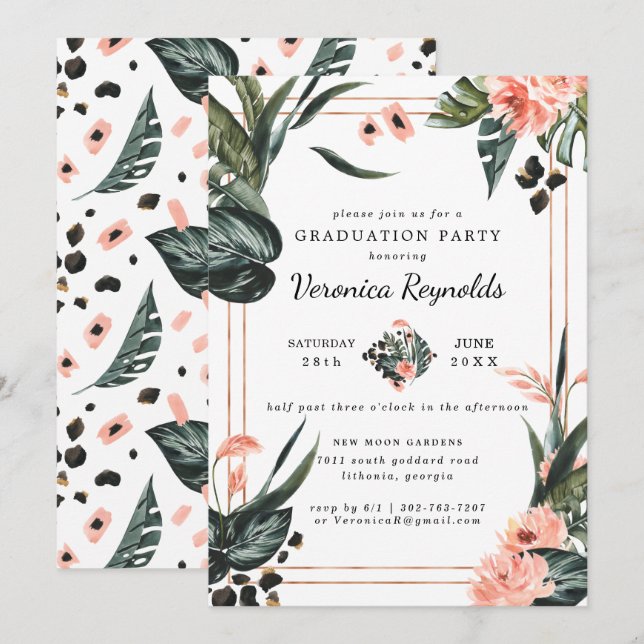 Invitation La végétation tropicale de la Jungle | Pink Floral (Devant / Derrière)