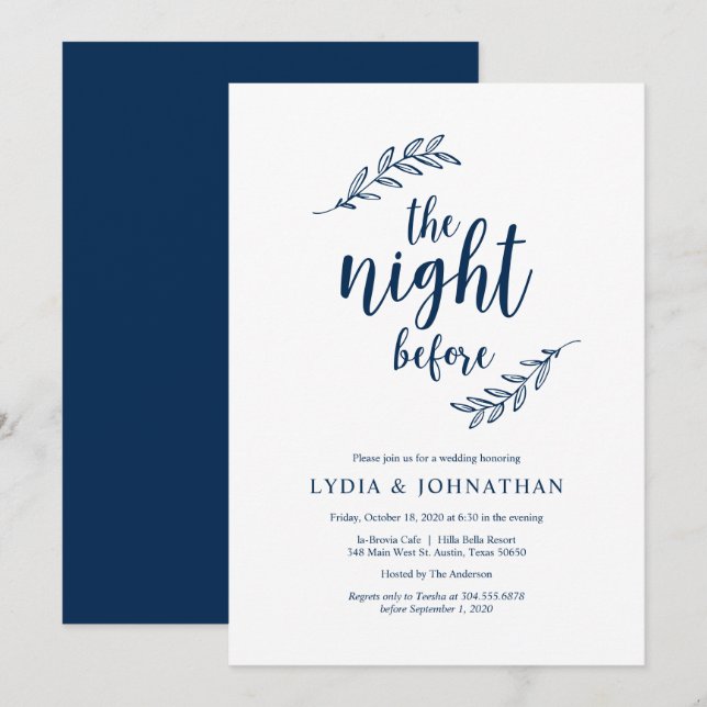 Invitation La veille, Bleu de la Marine, Dîner de répétition (Devant / Derrière)
