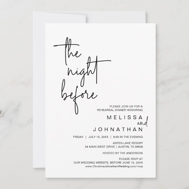 Invitation La veille, Dîner de répétition Mariage (Devant)
