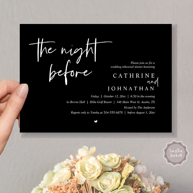 Invitation La veille, Dîner de répétition Mariage (The night before, Wedding Rehearsal Dinner Invitation Card, PDF, in Classy Black)