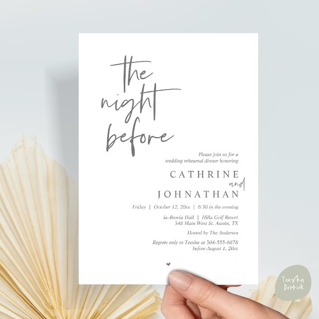 Invitation La veille, Dîner de répétition Mariage (The night before, Modern Wedding Rehearsal Dinner Invitation Card, PDF, in Dark Grey)
