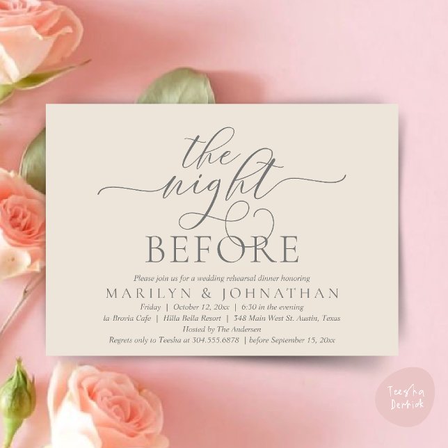 Invitation La veille, Dîner De Répétition Mariage Classique (The Night Before, Classy Romantic Wedding Rehearsal Dinner Party Invitation Card PDF in Cream Grey)