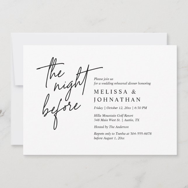 Invitation La veille, Dîner De Répétition Mariage Moderne (Devant)