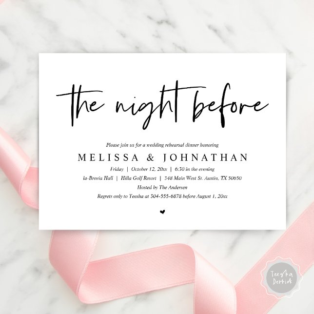 Invitation La veille, Dîner De Répétition Mariage Moderne (The Night Before Wedding Rehearsal Dinner Invitation Card, PDF, Modern Minimalist Themed)