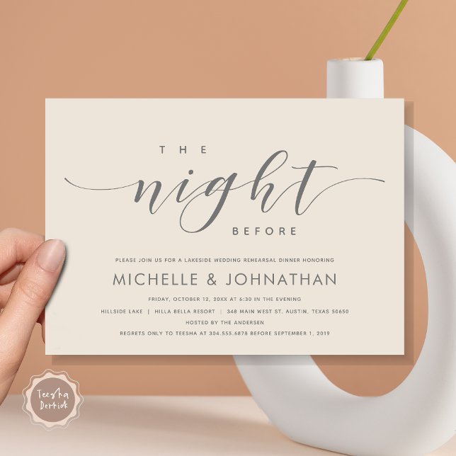 Invitation La veille, Dîner De Répétition Mariage Moderne (The Night Before, Modern Wedding Rehearsal Dinner Invitation Card, Printed and File, in Grey Cream.)