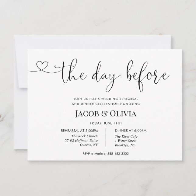 Invitation La veille du dîner de répétition Mariage (Devant)