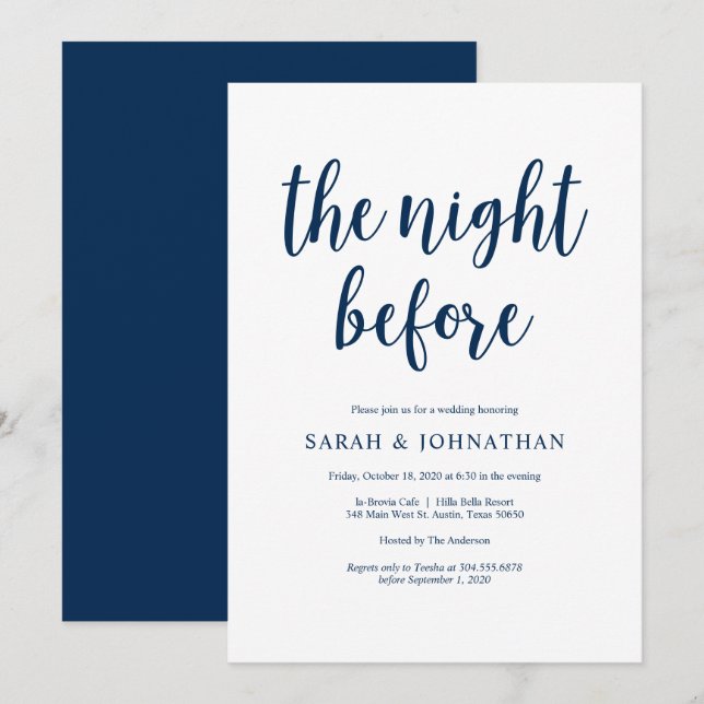 Invitation La veille, Navy Blue, Dîner de répétition (Devant / Derrière)
