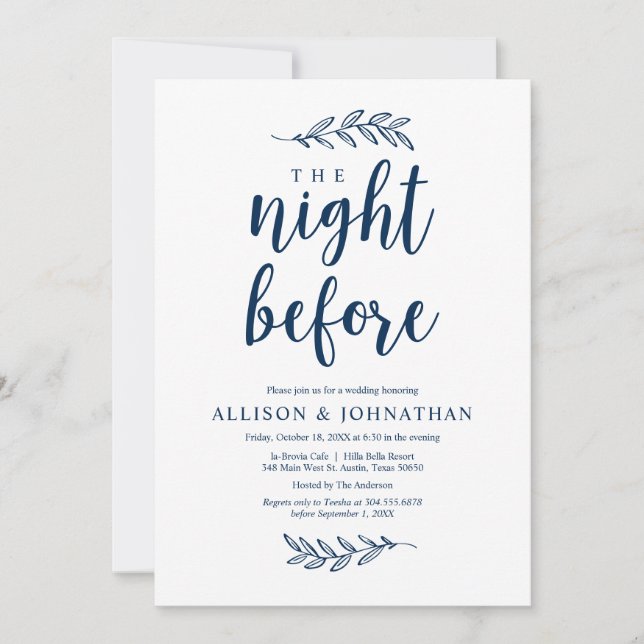 Invitation La veille, Navy Blue, Dîner de répétition (Devant)