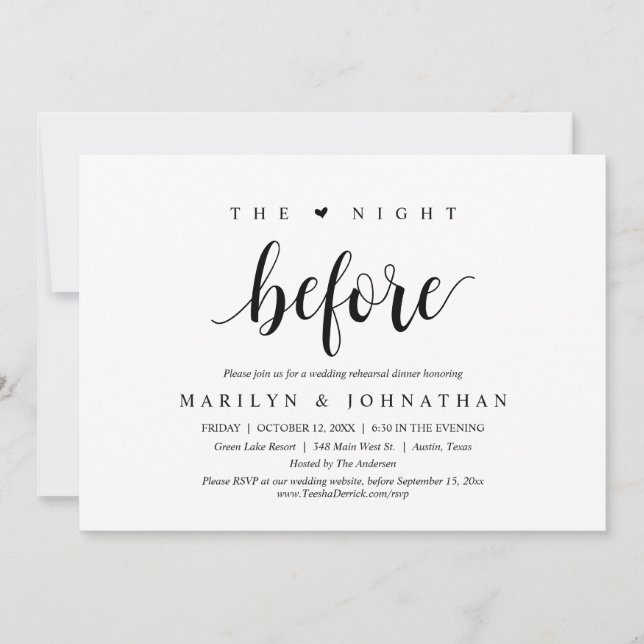 Invitation La veille, Soirée de répétition Mariage (Devant)