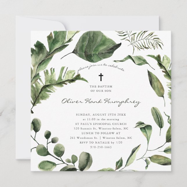 Invitation La verdure | Baptême botanique des Feuilles tropic (Devant)