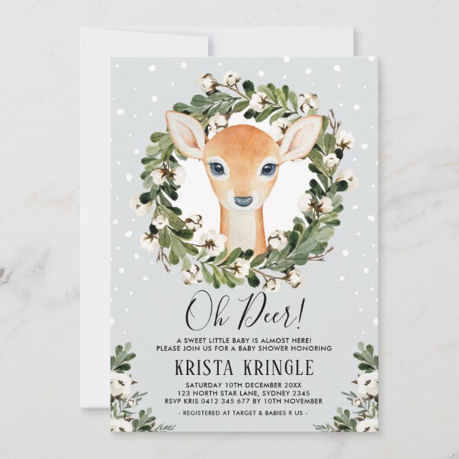 Invitation La verdure de baby shower de cerfs communs d'hiver (Devant)