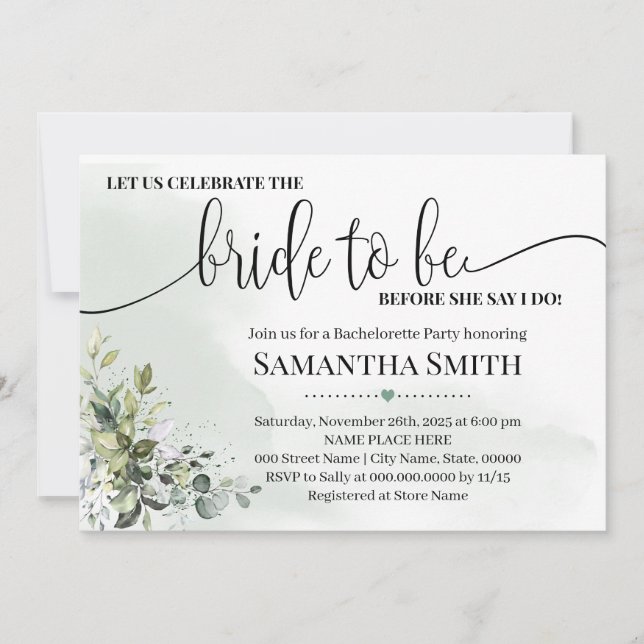 Invitation La verdure des eucalyptus fête la mariée pour être (Devant)