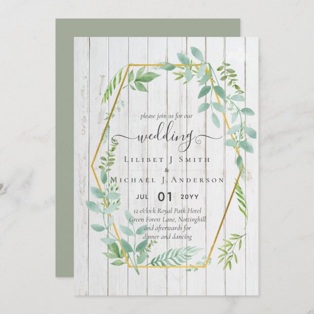 Invitation La verdure rustique sur le bois d'oeuvre Mariage d (Devant / Derrière)