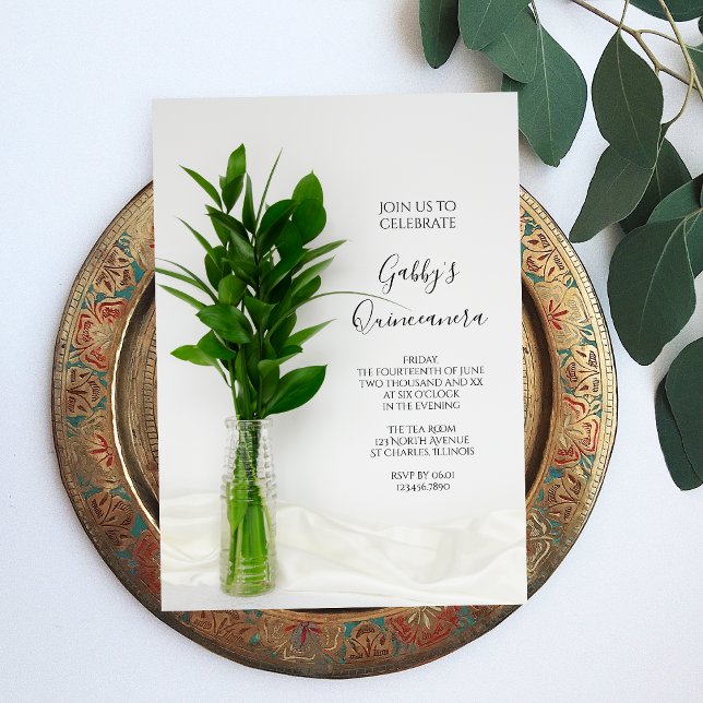 Invitation La verdure sur la Quinceanera Blanche (Créateur téléchargé)