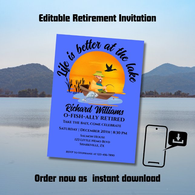 Invitation La vie à la retraite est meilleure au lac de pêche (Créateur téléchargé)