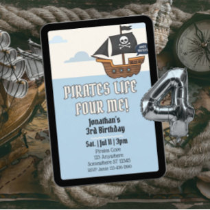 Invitation La vie de pirate pour moi, 4e anniversaire pirate