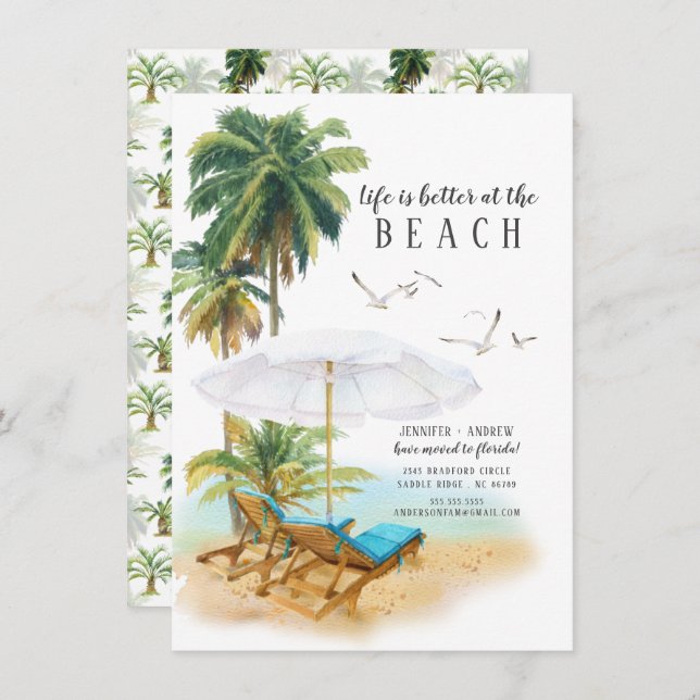 Invitation La vie est meilleure à la plage Annonce de déménag (Devant / Derrière)